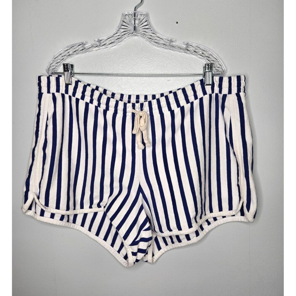 J. CREW Weekend Striped Lounge Short XXL Blue White Knit Drawstring Casual Beach